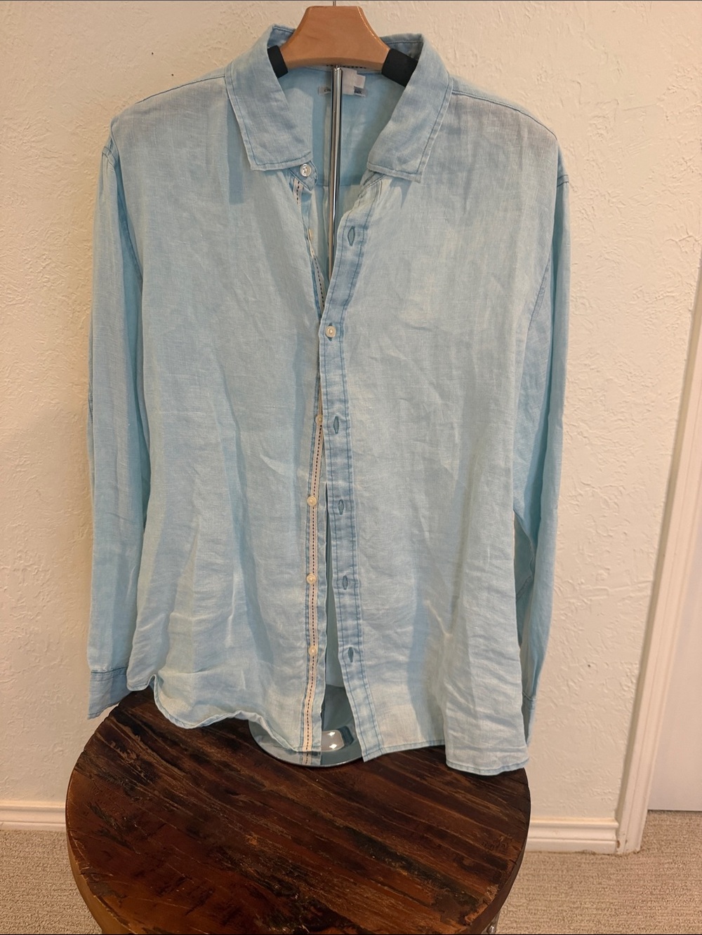 Carbon2Cobalt Linen Men's Light Blue Casual Button-Down Shirt size Large